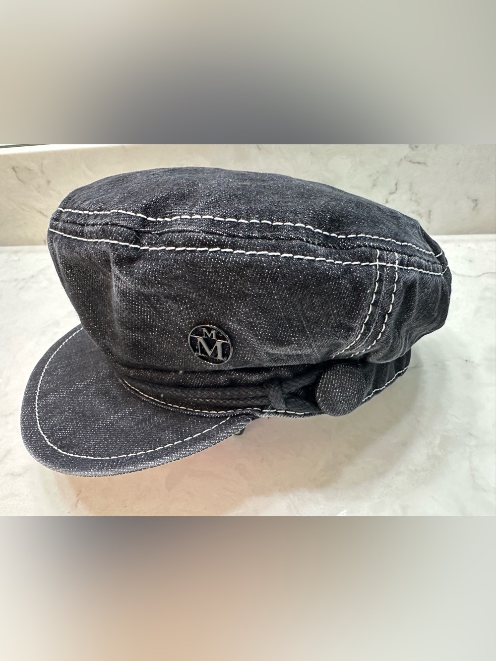 Black Denim Baker Boy Cap for Women by Maison Michel Paris, never worn